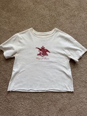 White 'King of Beers' Graphic crop Tee